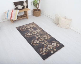 Vintage Turkish Oushak Rug: Wool Floral Anatolian Rug 3x5