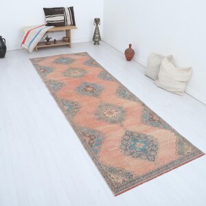Handmade Oushak Wool Runner Rug: Turkish Vintage Rug (3x10)