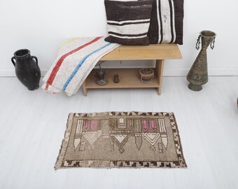 Turkish Mini Rug, Turkish Rug, Vintage Mini Rug, Wool Rug, Oushak Door Mat, 2x3 Anatolian Rug, 2x3 Door Mat Rug, Door Mat, 2x3 Mini Rug,4212