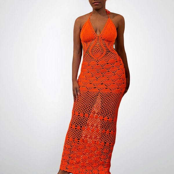 Très belle robe maxi d'été, de vacances, de plage de couleur orange (taille M)