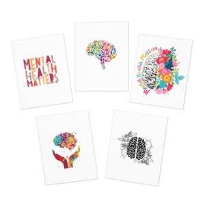 Mental Health Card Bundle, Blank Inside, Colorful, Psych Cards, Therapist Cards, Psychiatrist Card, Multi-Design Greeting Cards (5-Pack)