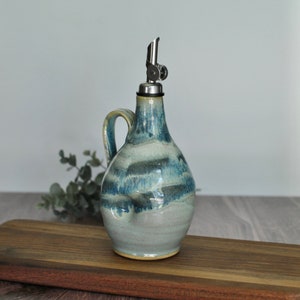 Olive Oil Dispenser | Handmade stoneware pottery olive oil dispenser in green splash