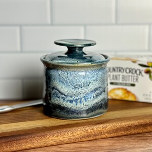 Handmade Stoneware French Butter Keeper in Blue Splash