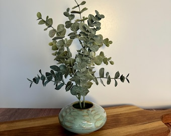 Ikebana Flower Vase | Handmade, hand carved pottery flower vase in green