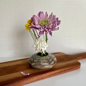 Ikebana Flower Vase | Handmade, hand carved pottery flower vase in green speckle