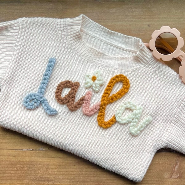 Custom Name Baby Sweater,Personalized Hand Embroidered Baby Sweaters,Unique Baby Sweater,Newborn Gift,Birthday Gift For Baby Girl Boy