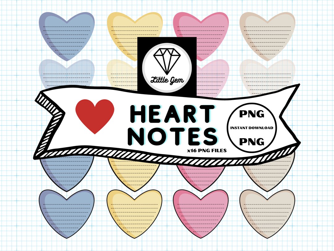 Quack Heart Notes Digital Journal and Planner Heart Note Clipart - X16 PNG Bundle - Heart ...