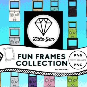 May include: A set of 12 fun frames in the shape of a handheld game console. The frames are in various colours, including red, blue, green, yellow, and black. The frames are perfect for adding a retro touch to your photos.