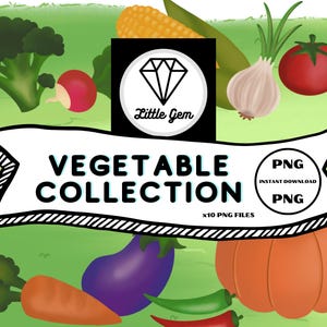 Vegetable Clipart - Pumpkin/Onion/Brocolli/Tomato/Corn/Carrot/Chilli/Radish - x10 PNG Bundle - Instant Digital Download - LittleGemDesignsGB
