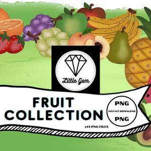 Fruit Clipart - Pineapple/Strawberry/Cherry/Banana/Orange/Apple/Peach/Grape - x13 PNG Bundle - Instant Digital Download - LittleGemDesignsGB