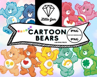 Cartoon Bear Clipart - Cute Teddy Bear - Rainbow Coloured Bears - x10 PNG Bundle - Instant Digital Download - LittleGemDesignsGB