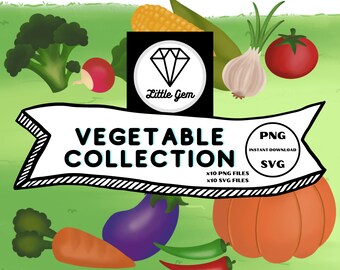 Vegetable Clipart x10 PNG x10 SVG Bundle - Instant Digital Download - LittleGemDesignsGB