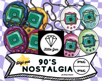 Digital-pet Clipart - 90s electronic toys/Bonus Gift - 90's Nostalgia - x8 PNG Bundle Bundle - Instant Digital Download - LittleGemDesignsGB