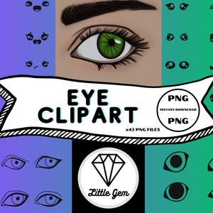 Eye Clipart - Cute Emotive Cartoon Character Eyes - Cat Eyes - Eye Outlines - x42 PNG Bundle - Instant Digital Download - LittleGemDesignsGB