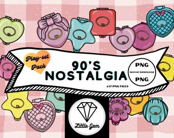 Toys Clipart - 90's Nostalgia - Compact Doll Playsets - Bonus Free Gift - x17 PNG Bundle - Instant Digital Download - LittleGemDesignsGB