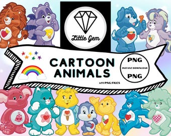 Cartoon Animal Clipart - Cute Teddy Bear Cousins - Rainbow Coloured Animals - x11 PNG Bundle - Instant Digital Download - LittleGemDesignsGB