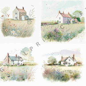Boerderij huizen en bloemen clipart-21 hoge kwaliteit jpg's-digitale planner, junk journaling, aquarel, commercieel gebruik-digitale download