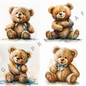 Ursinho de pelúcia fofo em JPG - 15 arquivos JPG em aquarela de alta qualidade para download digital - Criação de cartões, mídia mista, artesanato em papel digital