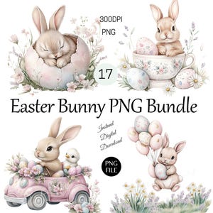 Bunny Blumen - Frühling Aquarell Süß Ostern Cottagecore Kommerzielle Nutzung Geburtstagsparty Baby Shower Wildblumen Sublimation PNG Download