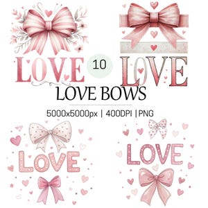 Valentines Day Bow Clipart  - Watercolor Bows - Cute Girly Bows - Coquette Bows Clipart -Pink Bow Clipart - Pink Heart Bows PNG  Be Mine Png