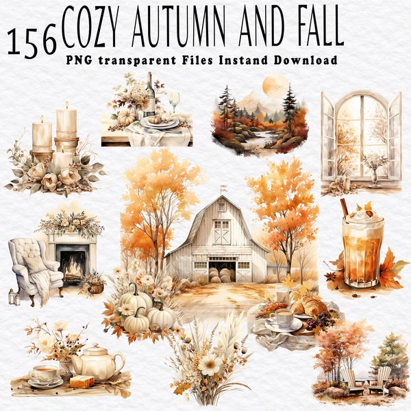 Watercolor Fall Clipart Bundle Watercolor Cozy PNG Watercolor Autumn clipart png  Fall house png  Autumn scene  Commercial use clipart png