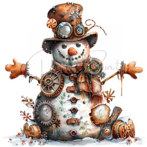 14 Clipart de pain d'épice de Noël steampunk, PNG aquarelle de maison de bonhomme de neige, idéal pour les cartes postales, journal indésirable. Art mural, Art numérique imprimable