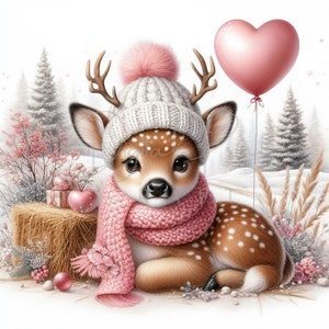 Winter Deer Clipart, 11 JPGs, Christmas Animals, Christmas Clipart, Digital Download, Commercial License, Card Making, Digital Paper Craft