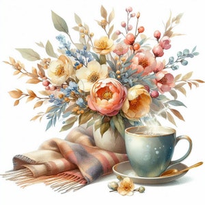 Flower Vases Wildflower Spring - 24 High Quality JPGs, Teatime Clipart, Digital Download, Menu Cards, Card Making, Birthday Card