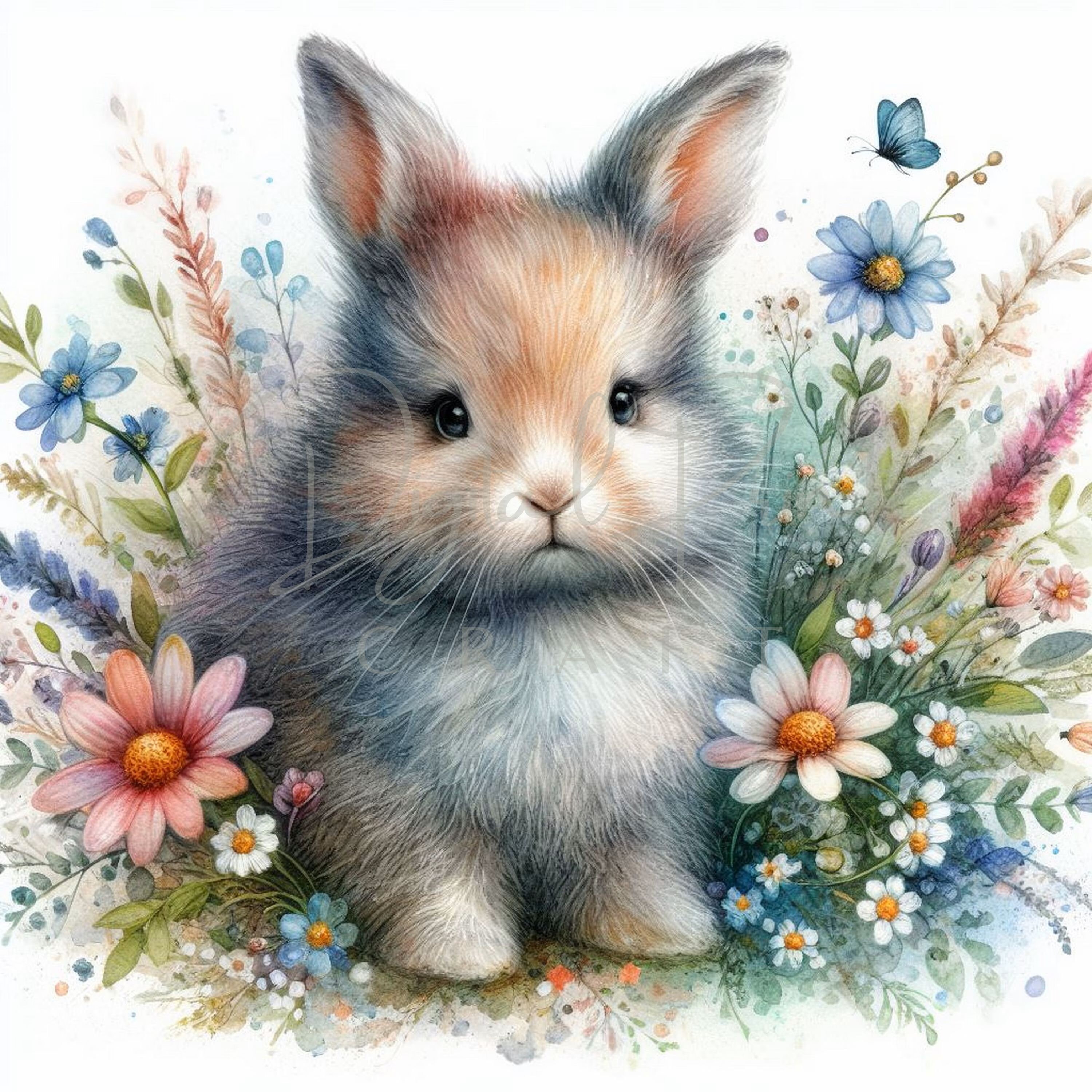 Bunny With Flowers - 10 High Quality Jpgs - Easter Bunny Clipart ...