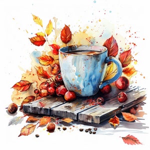 25 Fall Flower Mug  Clipart, Floral Autumn Kitchen Decor, Ideal For Postcards, Clipart Bundle, Printable Watercolor JPG ,Digital download