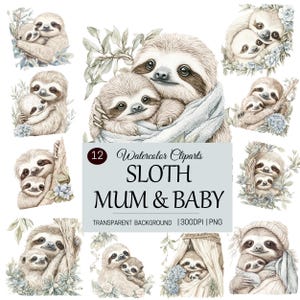 Watercolor Sloth Clipart bundle, Cute Sloth Clipart,Cute Nursery Decor,Party Invitation Design,Printable Sloth Illustration,Mug Tumbler,Wrap