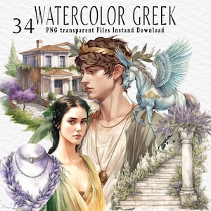 Clipart aquarelle de la Grèce antique, illustartion, cliparts mythologie grecque Png, scrapbooking, journal indésirable, créations en papier pour Scrapbooking