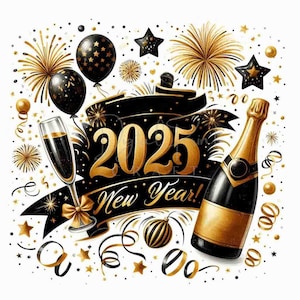 12 JPG Happy New Year 2025 Clipart - Party Clipart, Digital Download, Commercial License, Card Making, Digital Paper Craft