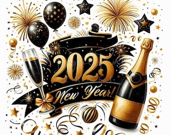 12 JPG Happy New Year 2025 Clipart - Party Clipart, Digital Download, Commercial License, Card Making, Digital Paper Craft