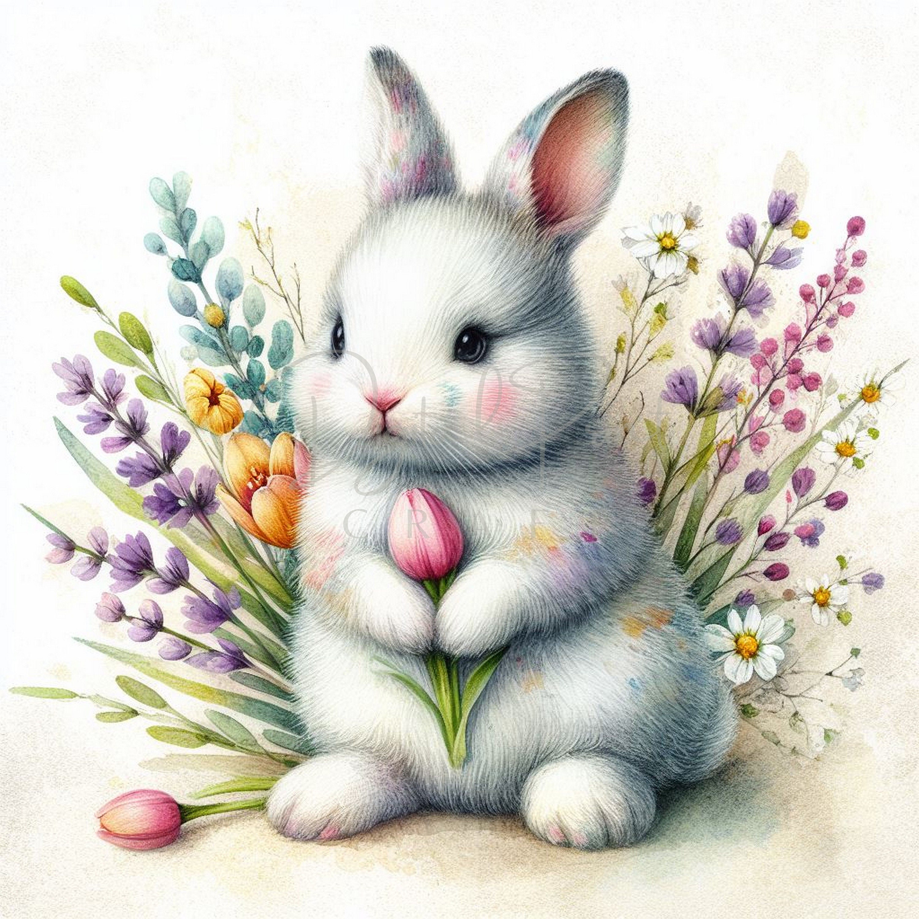 Bunny Spring Flowers - 16 High Quality Jpgs - Bouquet Clipart - Junk ...