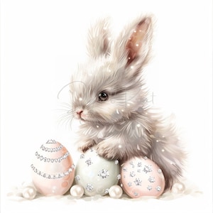 Osterei Flauschiges Häschen - 12 hochwertige PNGs - Bunnie Clipart, digitaler Planer, Junk Journaling, digitaler Download