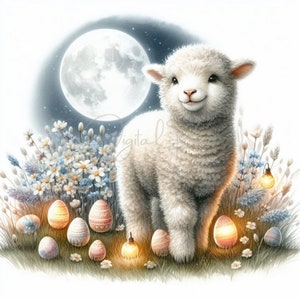 Moon Night Sheep Easter Egg Clipart, 11 High Quality JPGs, Lamb Clipart,Digital Planner,Junk Journaling, Watercolor Clipart,Digital Download