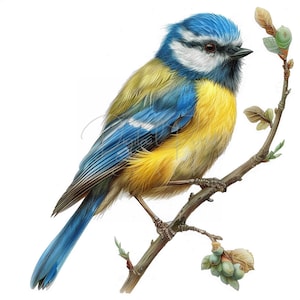 16 Blue Tit Clipart, Forest Colorful Little Bird, Watercolor JPG, Ideal For Postcards, Junk Journal. Paper Craft, Digital Printable Art