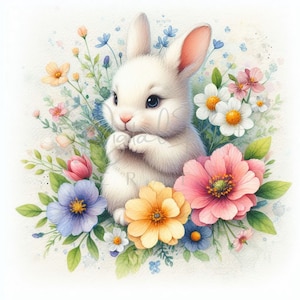 Kaninchen mit Blumen - 11 hochwertige JPGs - Osterhase Clipart, Osterhase Clipart, Junk Journaling, kommerzielle Nutzung, digitaler Download