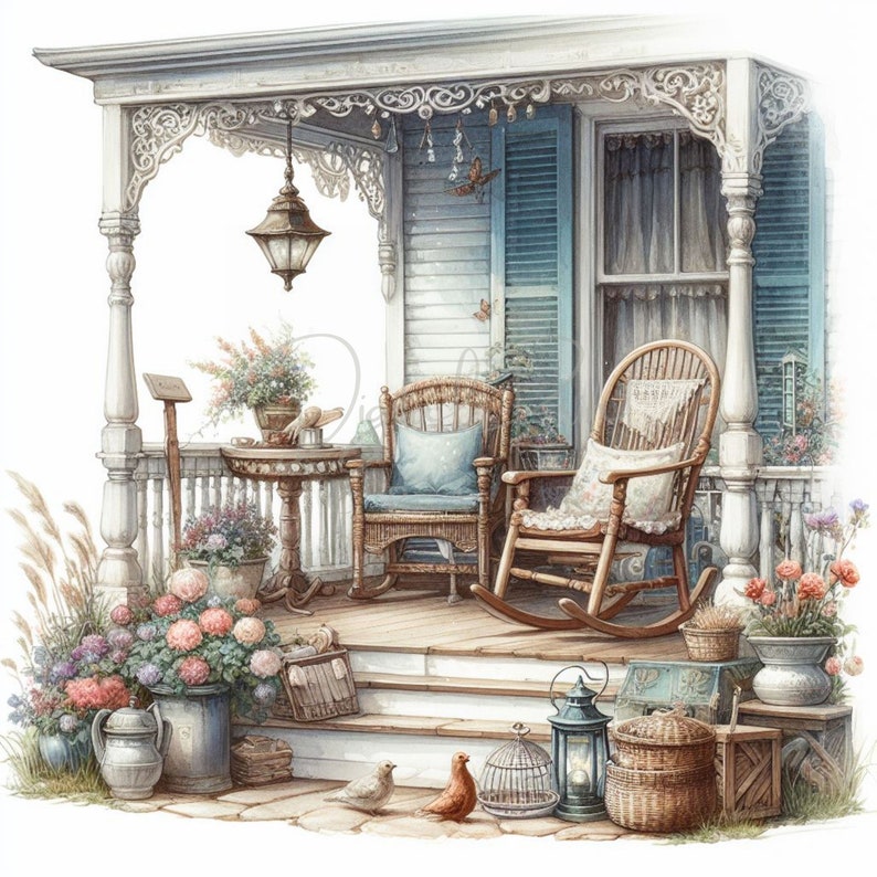 Shabby Chic Back Porch Clipart, House Clipart, 12 High Quality Jpgs ...