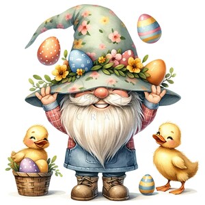 Easter Gnome Ducklings  Clipart, 9 JPG Easter Day Clipart, Easter Egg Clipart, Easter Animal Clipart, Easter Flowers Clipart, Commercial Use