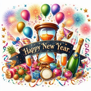 Happy New Year 2025 Clipart - 11 High Quality JPGs, Party Clipart, Digital Download, Commercial License, Card Making, Digital Paper Craft