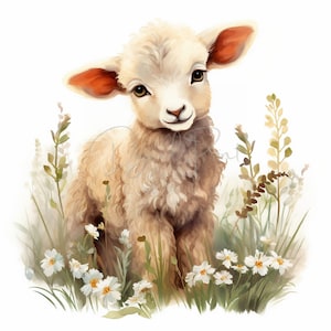 Lamb White Flower Clipart, 15 High Quality JPGs, Fluffy Lamb Clipart, Digital Planner, Junk Journaling, Watercolor Clipart, Commercial Use