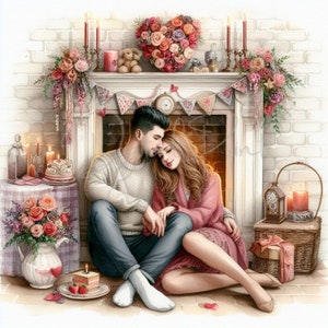 Aquarell Valentinstag Paar Clipart, 9 JPG Valentinstag Clipart, Valentinstag Paar Clipart, Paar JPG Instand Download Kommerzielle Nutzung