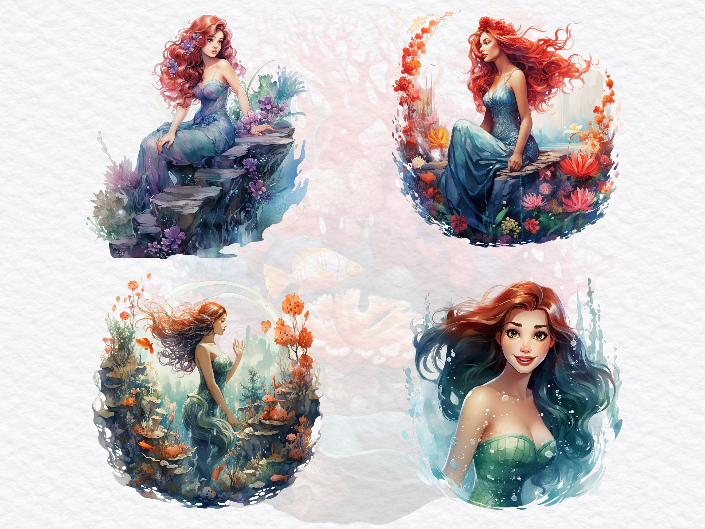 Mermaids Clipart Bundle PNG Transparent - Watercolor Digital Download ...