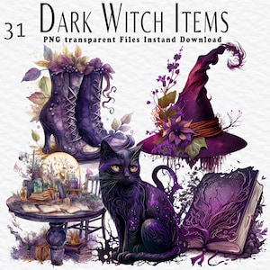 31 Dark Witch Items Clipart , Magic Witch Clipart PNG, Witches PNG, Scrapbook, Junk Journal, Paper Crafts Scrapbooking