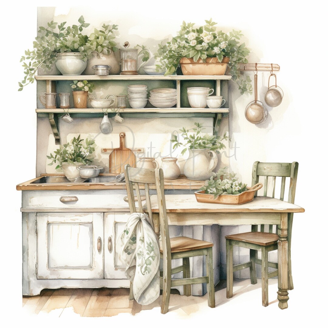 Shabby Chic Kitchen, Vintage Clipart, 18 High Quality Jpgs, Printable ...