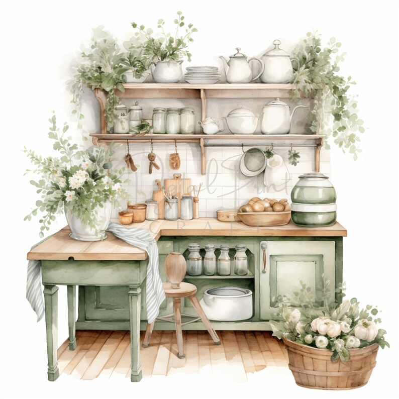 Shabby Chic Kitchen, Vintage Clipart, 18 High Quality Jpgs, Printable ...