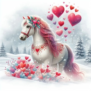 Valentine Horse Clipart, 20 JPG Valentines Day Clipart, Valentine Animal Clipart, Couple Clipart, Instand Download, Commercial Use