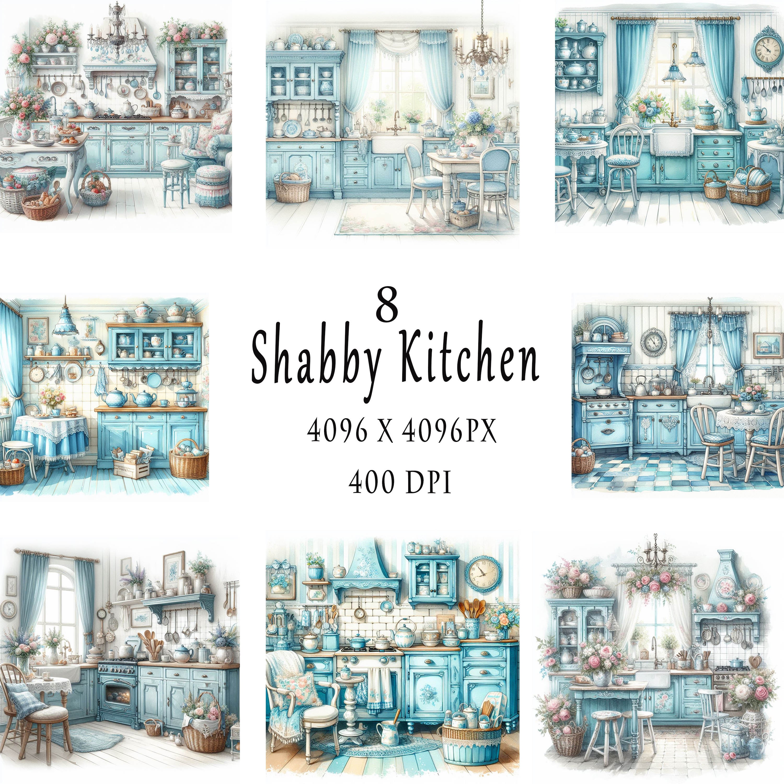 Shabby Chic Kitchen Blue Vintage Clipart Bundle, 8 High Quality Jpgs ...